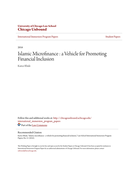 Islamic Microfinance : a Vehicle for Promoting Financial Inclusion Karice Rhule