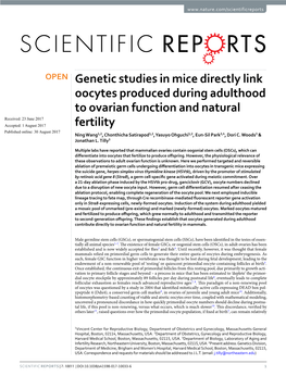 Genetic Studies in Mice Directly Link Oocytes Produced During Adulthood