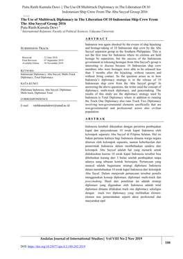 The Use of Multitrack Diplomacy in the Liberation of 10 Indonesian Ship Crew from the Abu Sayyaf Group 2016 Putu Ratih Kumala De