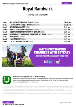 Royal Randwick Printable Form Guide