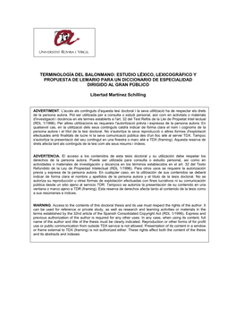 Terminología Del Balonmano: Estudio Léxico, Lexicográfico Y Propuesta De Lemario Para Un Diccionario De Especialidad Dirigido Al Gran Público