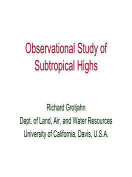 Observational Study of Subtropical Highs