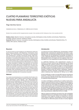 Cuatro Planarias Terrestres Exóticas Nuevas Para Andalucía