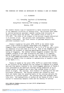 The Surface of Venus As Revealed by Venera 9 and 10 Probes