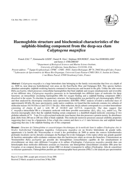 Haemoglobin Structure and Biochemical Characteristics of the Sulphide-Binding Component from the Deep-Sea Clam Calyptogena Magniﬁca