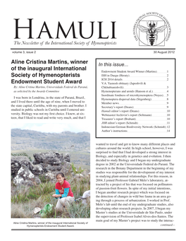 Aline Cristina Martins, Winner of the Inaugural International Society of Hymenopterists Endowment Student Award