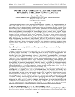 Tactile Input Features of Hardware: Cognitive Processing in Relation to Digital Device