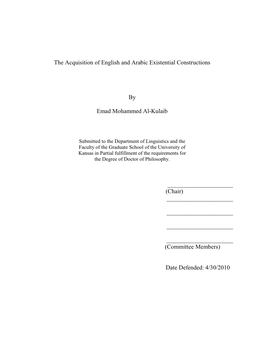 The Acquisition of English and Arabic Existential Constructions by Emad