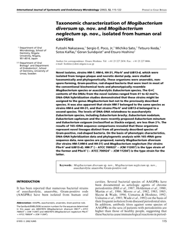 Taxonomic Characterization of Mogibacterium Diversum Sp. Nov. and Mogibacterium Neglectum Sp. Nov., Isolated from Human Oral Cavities