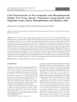 Call Characteristics of Two Sympatric and Morphologically Similar Tree