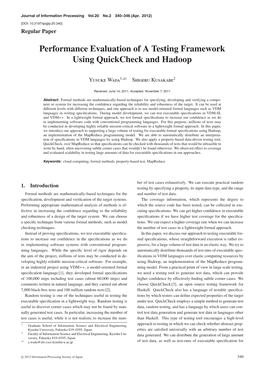 Performance Evaluation of a Testing Framework Using Quickcheck and Hadoop