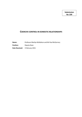 Coercive Control in Domestic Relationships