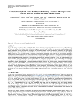 Cornell University Earth Source Heat Project: Preliminary Assessment of Geologic Factors Affecting Reservoir Structure and Seismic Hazard Analysis