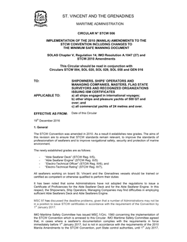 (Manila) Amendments to the Stcw Convention Including Changes to the Minimum Safe Manning Document