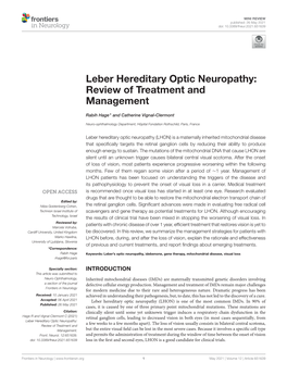 Leber Hereditary Optic Neuropathy: Review of Treatment and Management