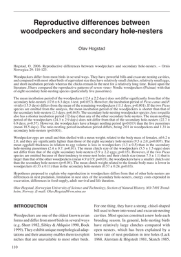 Reproductive Differences Between Woodpeckers and Secondary Hole-Nesters