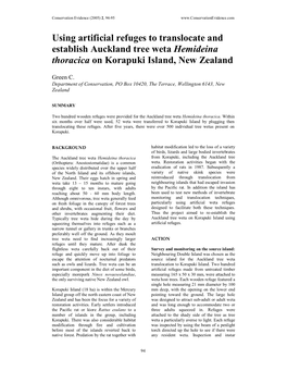 Using Artificial Refuges to Translocate and Establish Auckland Tree Weta Hemideina Thoracica on Korapuki Island, New Zealand