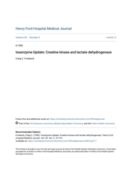 Isoenzyme Update: Creatine Kinase and Lactate Dehydrogenase