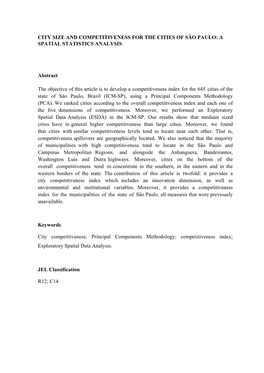 City Size and Competitiveness for the Cities of São Paulo: a Spatial Statistics Analysis