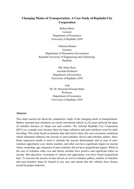 Changing Modes of Transportation: a Case Study of Rajshahi City Corporation