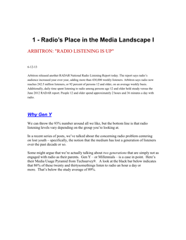 1 - Radio’S Place in the Media Landscape I