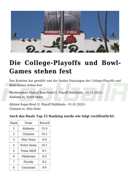 Die College-Playoffs Und Bowl-Games Stehen Fest