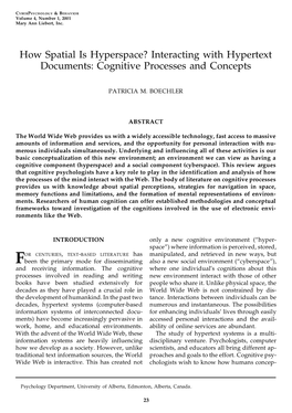 How Spatial Is Hyperspace? Interacting with Hypertext Documents: Cognitive Processes and Concepts