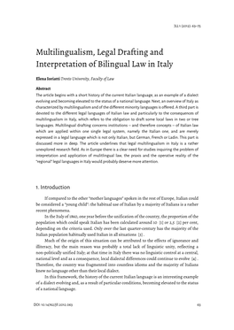 Multilingualism, Legal Drafting and Interpretation of Bilingual Law in Italy
