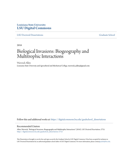 Biological Invasions: Biogeography and Multitrophic Interactions
