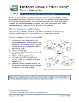 Removal of Vehicle Mercury Switch Assemblies