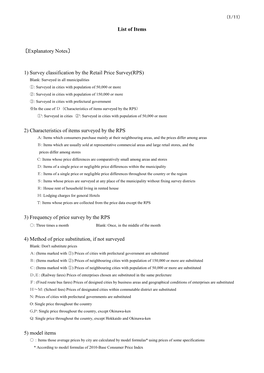 〔Explanatory Notes〕 1) Survey Classification by the Retail Price