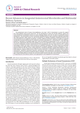 Recent Advances in Anogenital Antiretroviral Microbicides and Multimodal Delivery Systems Osmond J