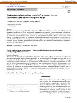 Chances and Risks in Crowdworking and Crowdsourcing Work Design