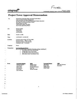 Rsc HEIL PROJECT TOWER Atigrouiff' LEVERAGED FINANCE FINAL APPROVAL MEMORANDUM Project Tower Approval Memorandum