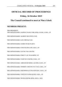 OFFICIAL RECORD of PROCEEDINGS Friday, 16 October