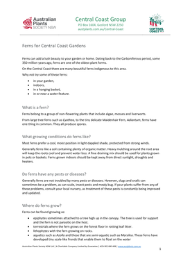 Central Coast Group PO Box 1604, Gosford NSW 2250 Austplants.Com.Au/Central-Coast