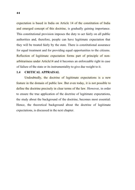 Expectation Is Based in India on Article 14 of the Constitution of India and Emerged Concept of This Doctrine, Is Gradually Gaining Importance