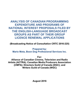 Analysis of Canadian Programming Expenditure