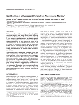 Identification of a Fluorescent Protein from Rhacostoma Atlantica