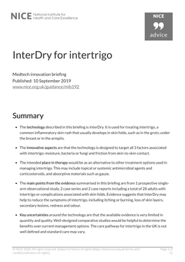 Interdry for Intertrigo