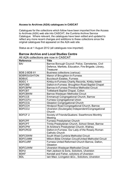 A2A Collections in CASCAT: Cumbria Archive Service Catalogue