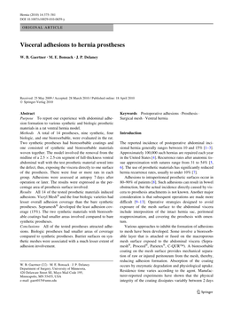 Visceral Adhesions to Hernia Prostheses