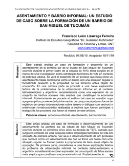 Asentamiento Y Barrio Informal: Un Estudio De Caso Sobre La