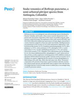 Snake Venomics of Bothrops Punctatus, a Semi-Arboreal Pitviper Species from Antioquia, Colombia