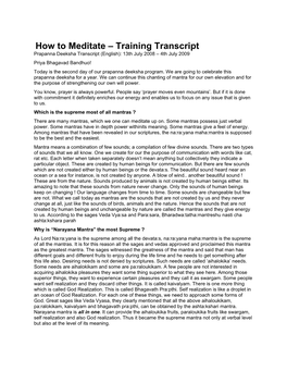 How to Meditate – Training Transcript