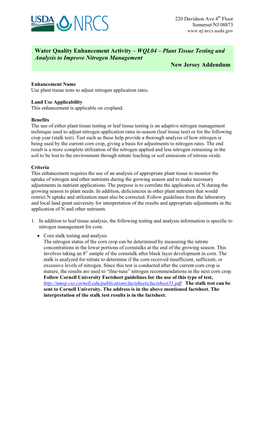 Plant Tissue Testing and Analysis to Improve Nitrogen Management New Jersey Addendum