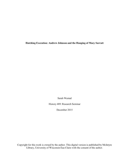 Hatching Execution: Andrew Johnson and the Hanging of Mary Surratt