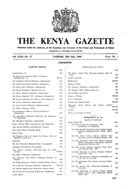 Kenya Gazette Dated 3Rd M Ay, 1960, Under N Otlce N O 2100 on Pago 573 Ï'1 E Q N Am E of a Ppllcant to Retzl