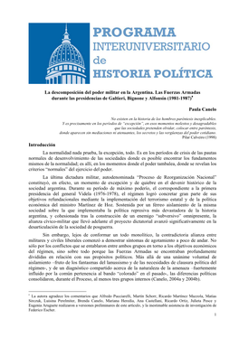 La Descomposición Del Poder Militar En La Argentina. Las Fuerzas Armadas Durante Las Presidencias De Galtieri, Bignone Y Alfonsín (1981-1987)∗