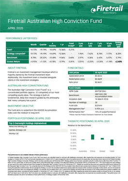 Firetrail Australian High Conviction Fund APRIL 2020